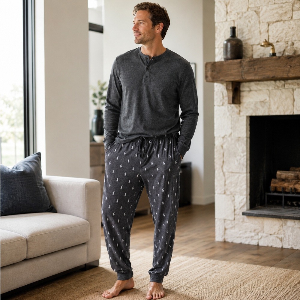 Polo Ralph Lauren Men's XL Gray Allover Pony Pajama Lounge Pants Sleepwear